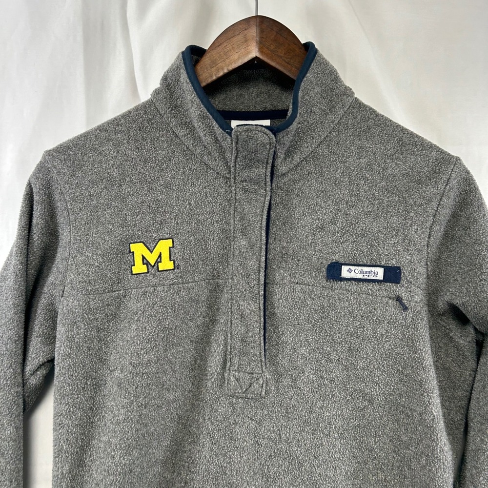 Michigan Wolverines Columbia Fleece Pullover Mens Small Grey PFG Snap - Picture 2 of 13